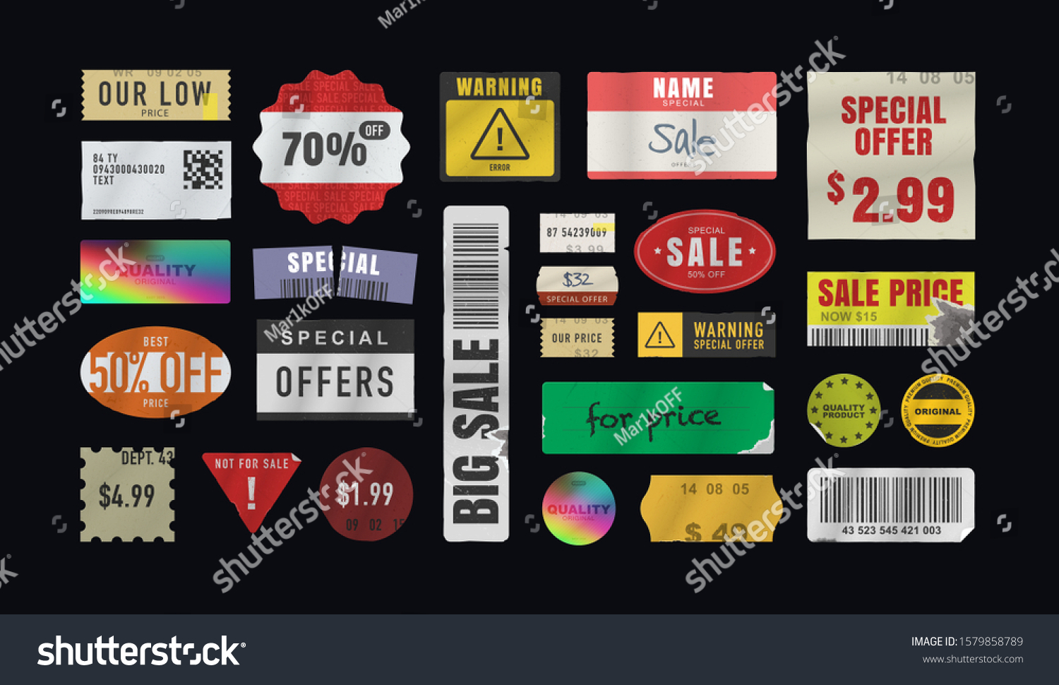 Price stickers. Peeled Paper Stickers. Price Tag. Vector illustration