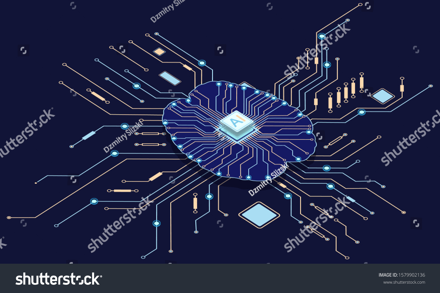 The artificial intelligence microprocessor on the circuit board. AI.