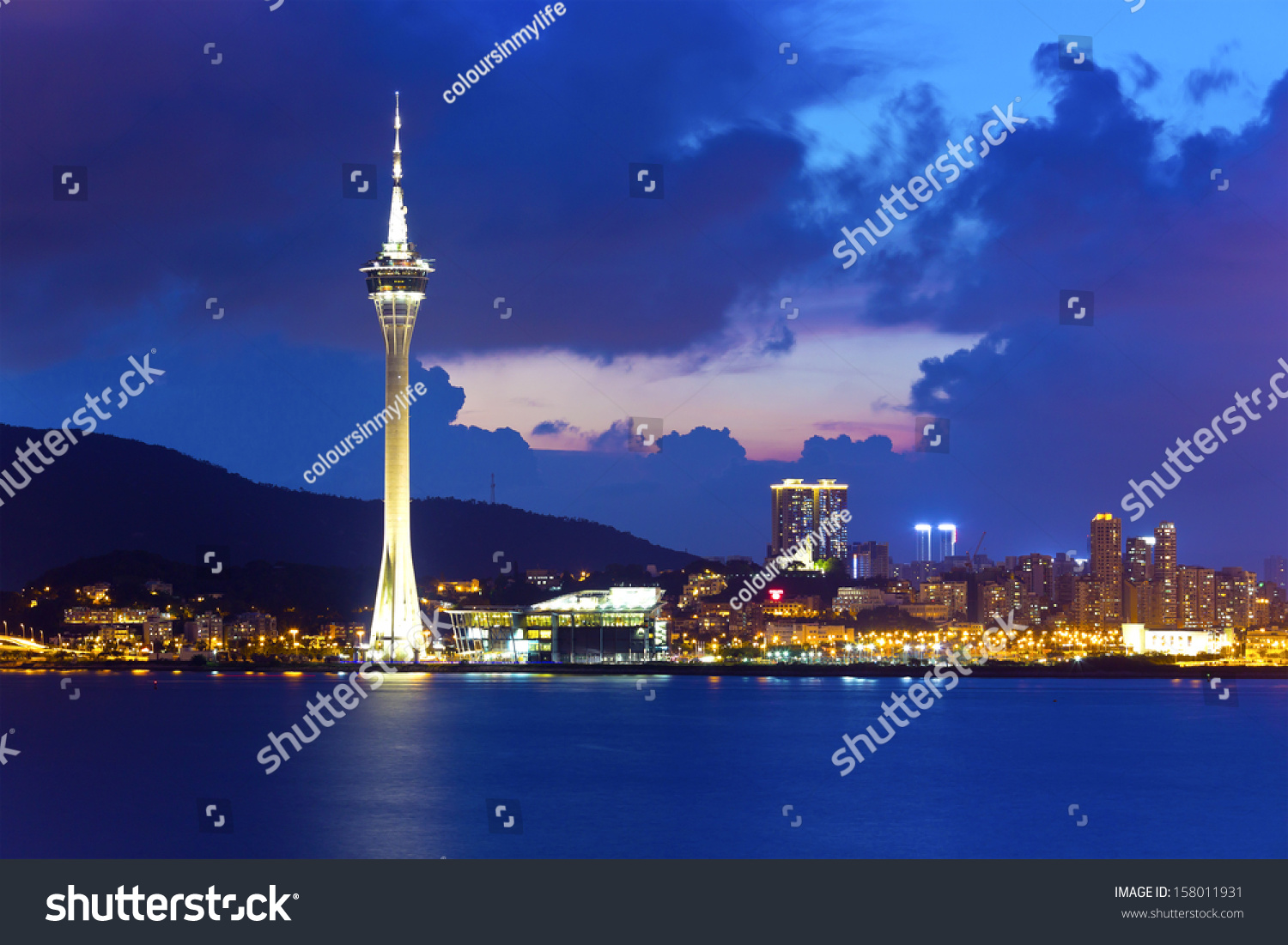 Modern downtown in Macau at night