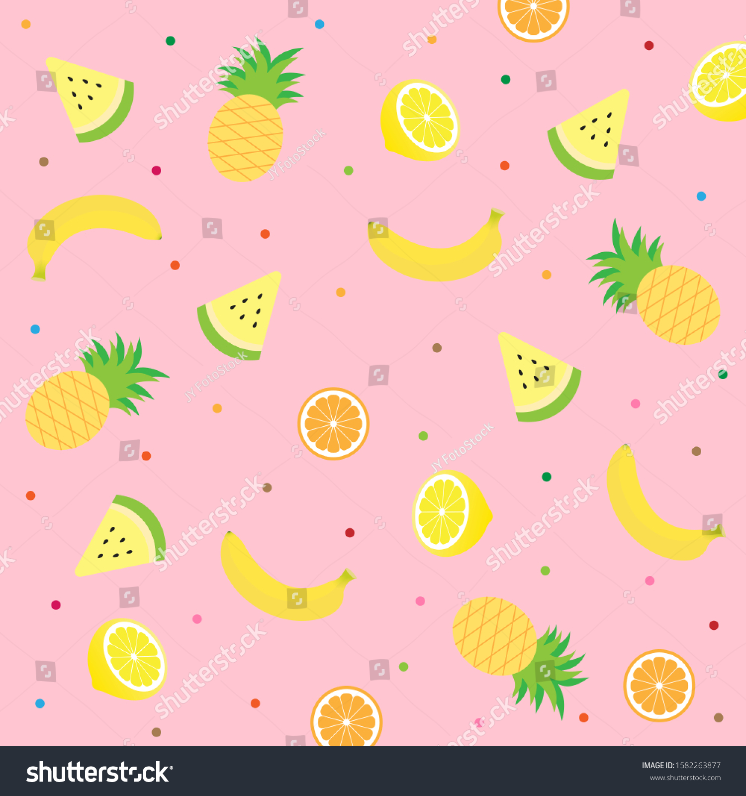 Cute tropical fruits season (Lemon Cavendish banana Pineapple