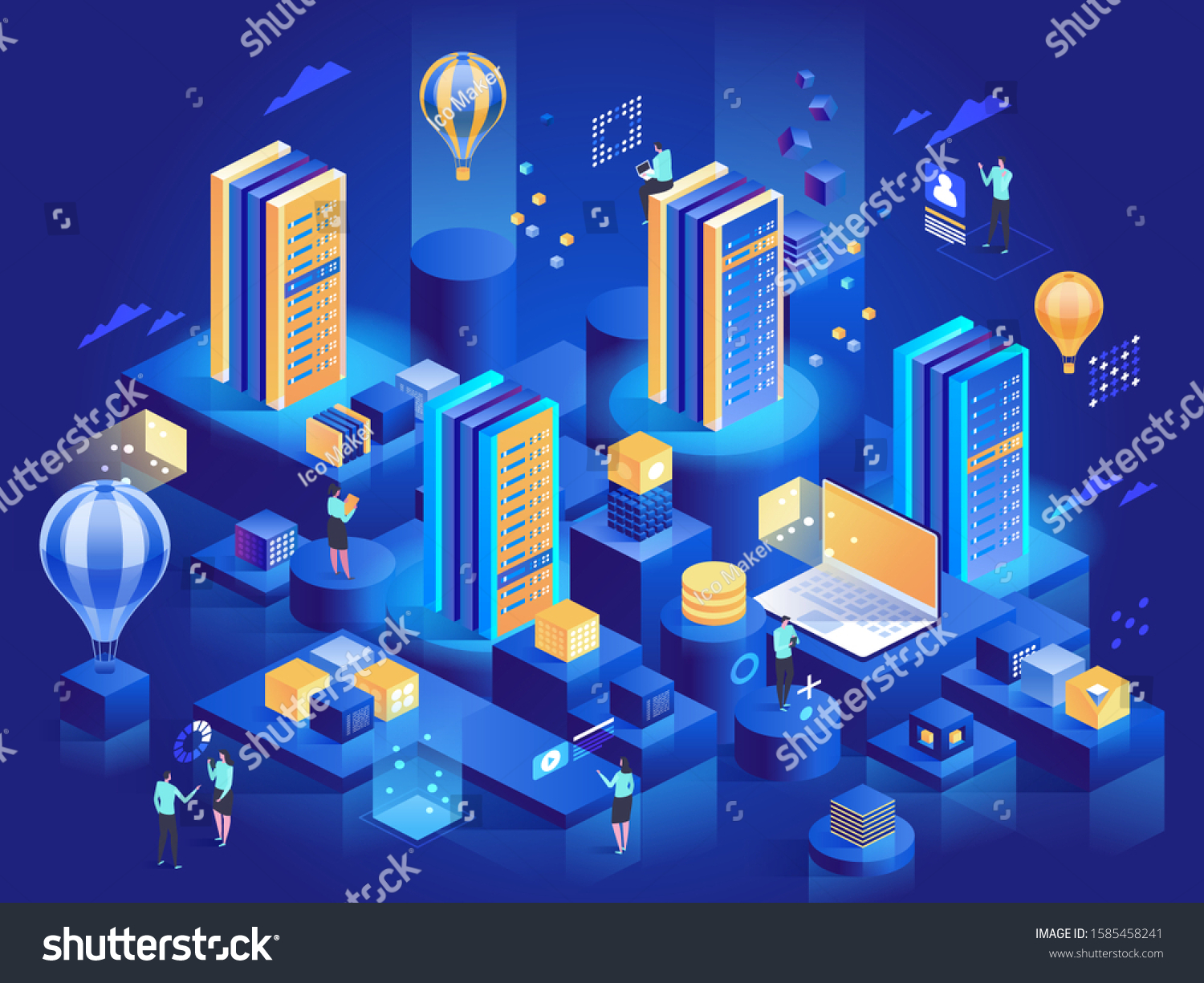 Technology Internet And Business Isometric Concept Computing And Information Technology For 