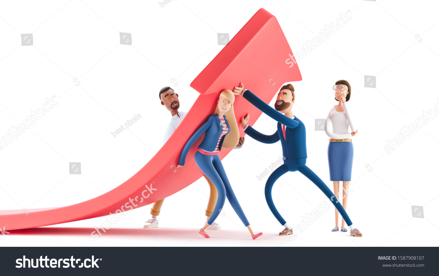 Business teamwork concept. 3d illustration.  Cartoon characters. Change of a direction  planning new strategy.