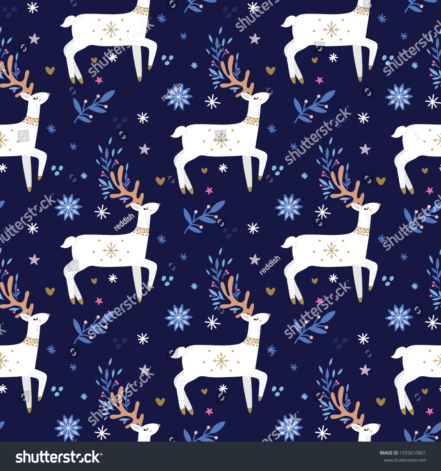 Cute cartoon deer seamless pattern  nursery background.
