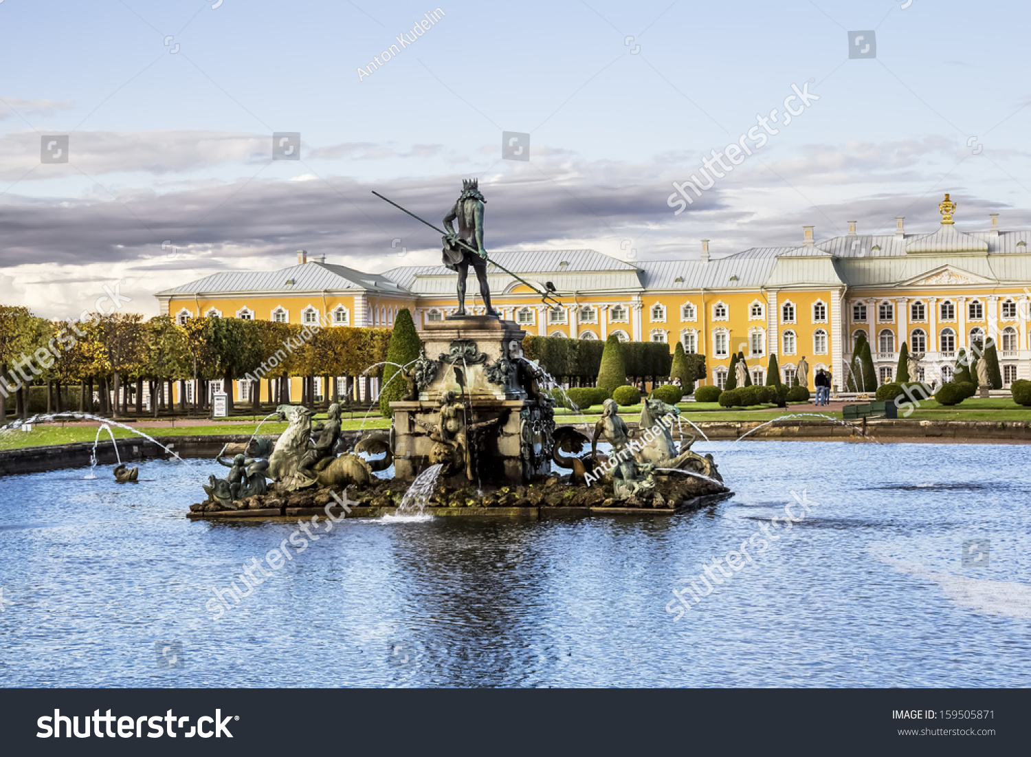 The fountain of Neptune in the top park ensemble Peterhof