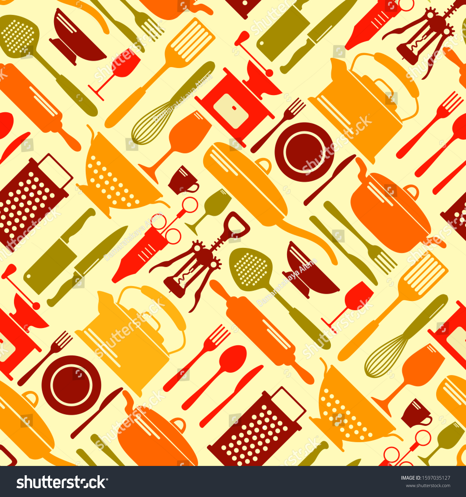 Seamless kitchen tools vector background. Kitchen equipment for food pattern   