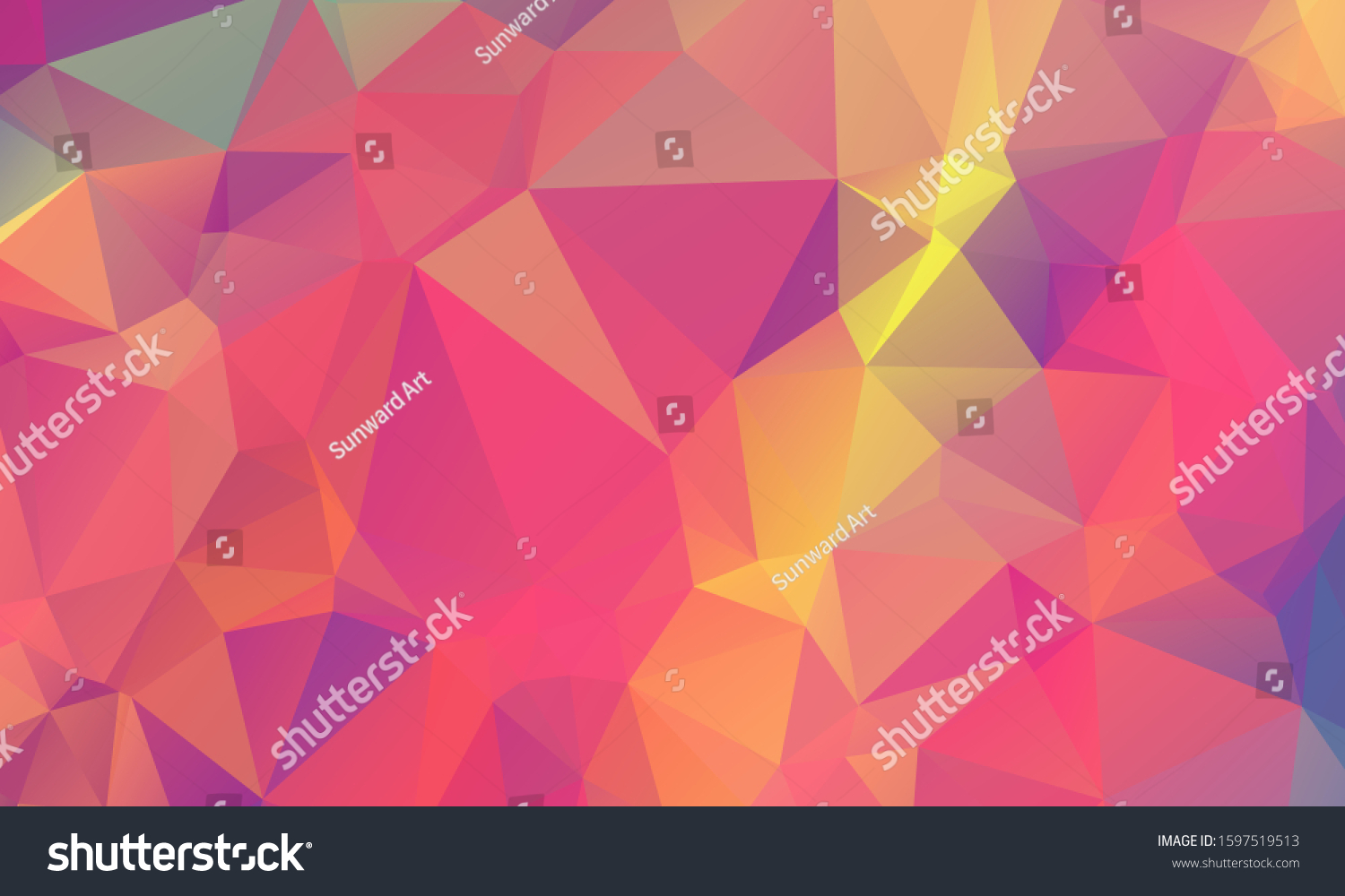 Low poly grid abstract holographic background with polygons  triangles. Holographic geometric pattern  tile backdrop. Fashion magazine cover background with neon metallic low poly gradient hologram.