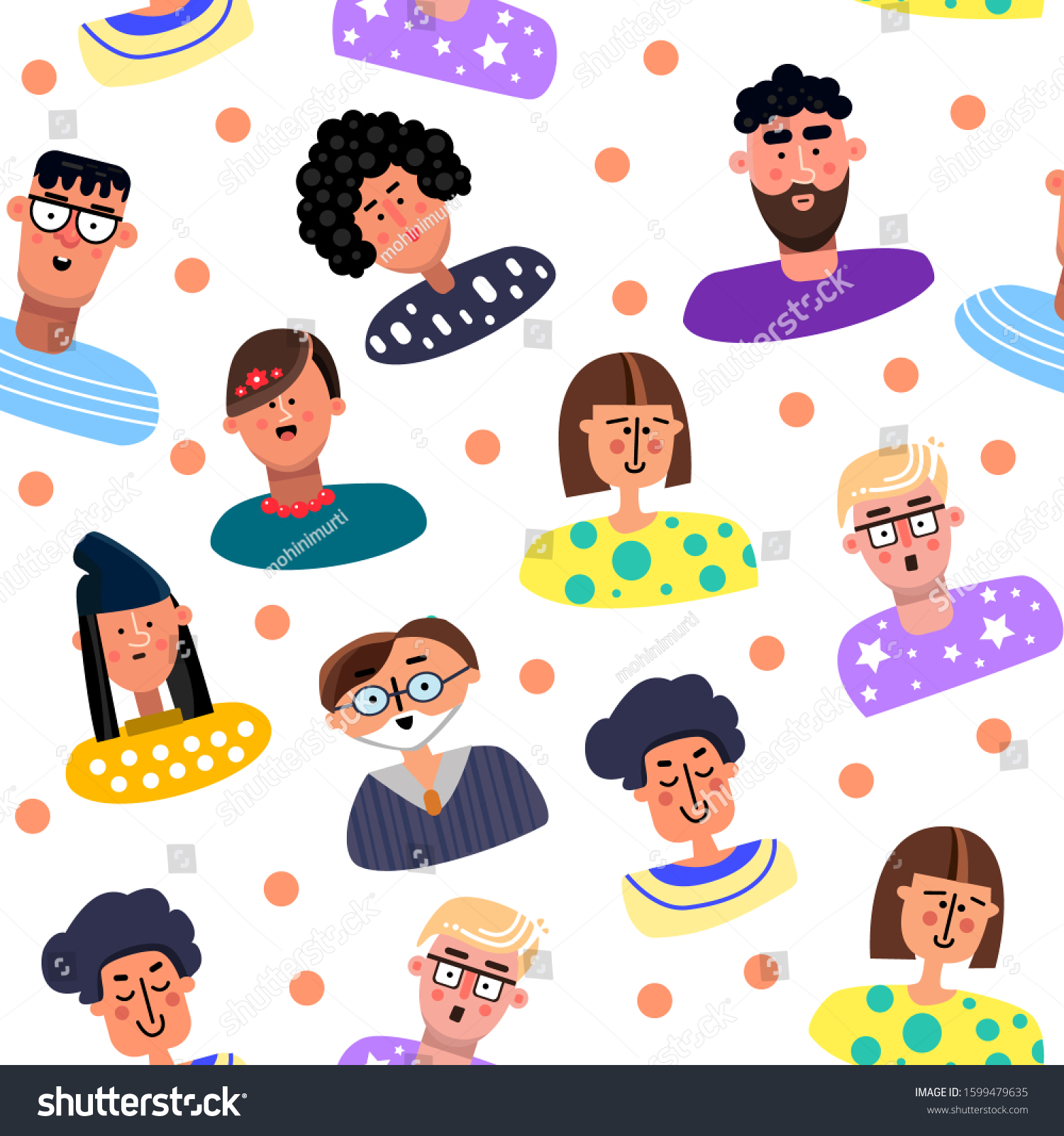 Seamless pattern of the People avatars set. Flat. Male and Female faces