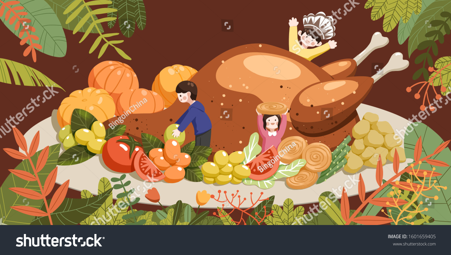 Hand drawn cartoon thanksgiving food carnival background holiday illustration