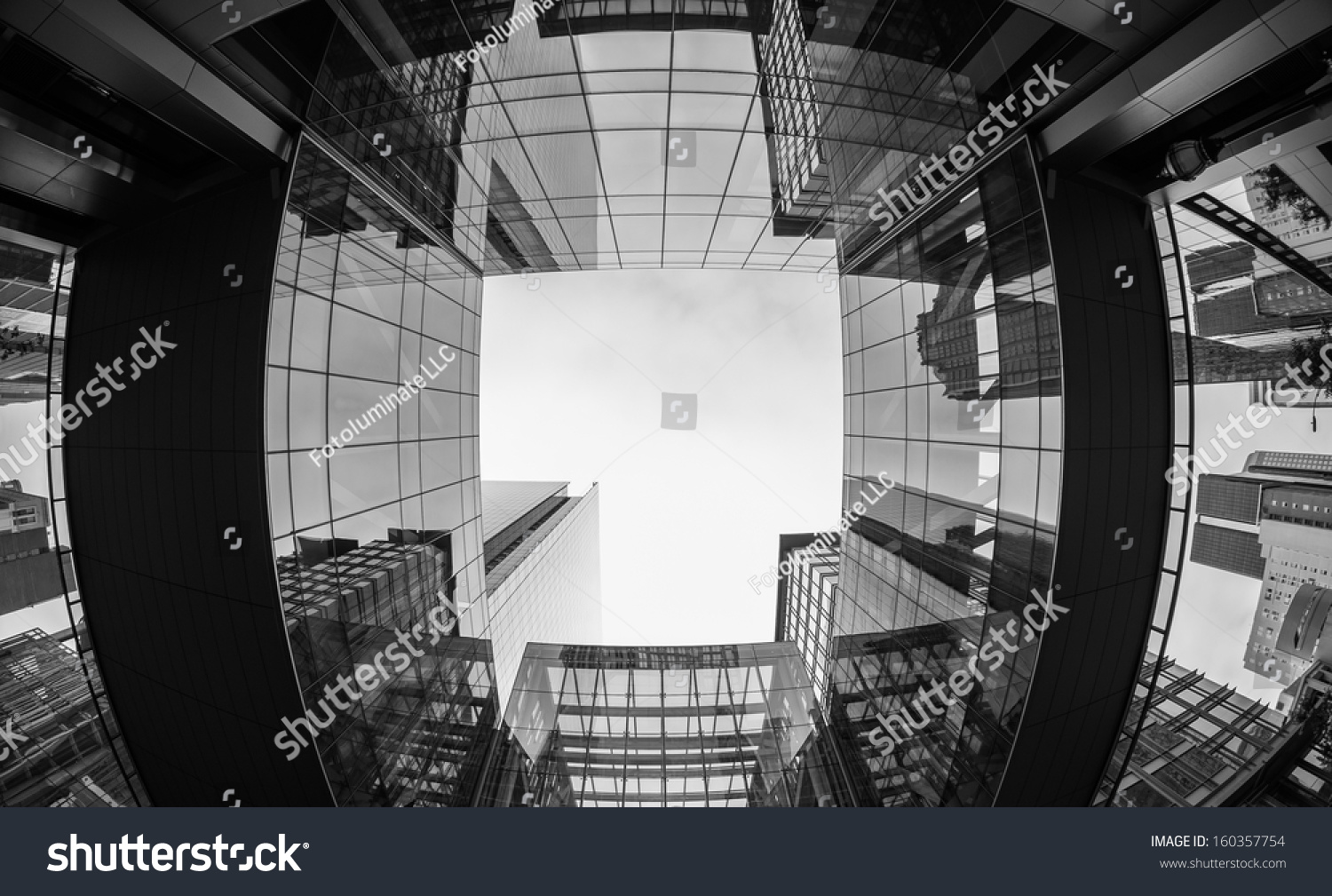 Uptown Charlotte  North Carolina cityscape fish eye view.