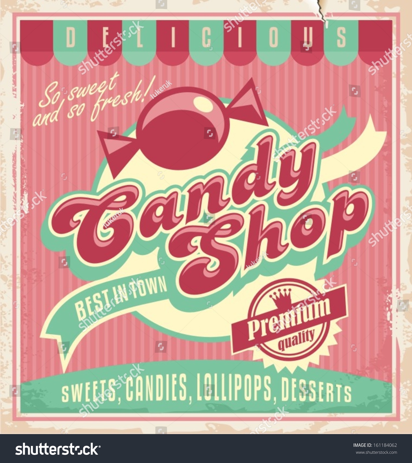 Vintage poster template for candy shop.