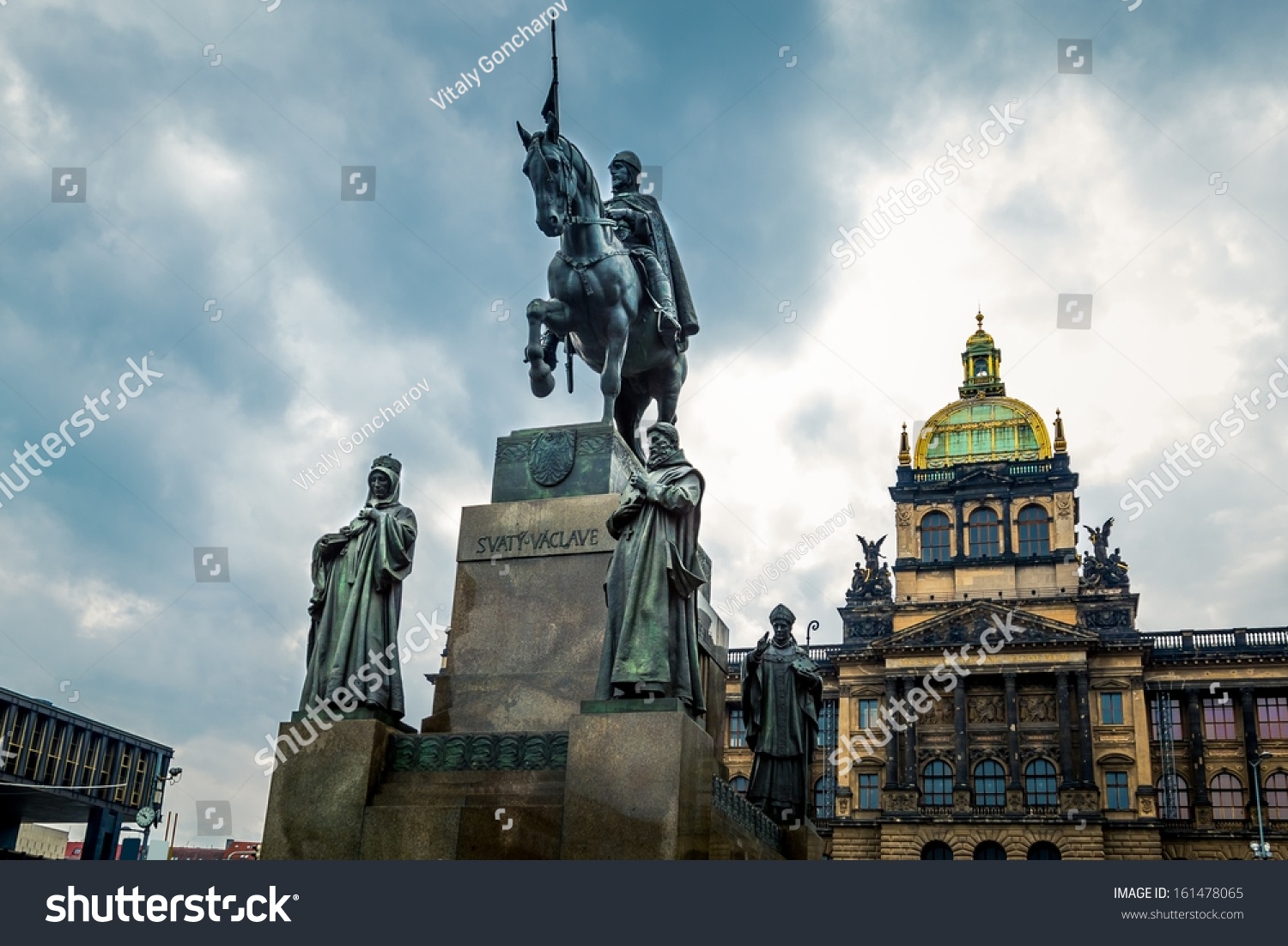 Saint Wenceslas (Svaty Vaclav) statue on Wenceslas Square (Vaclavske Namesti) in front of the National Museum (Narodni Muzeum) in Prague  Czech Republic