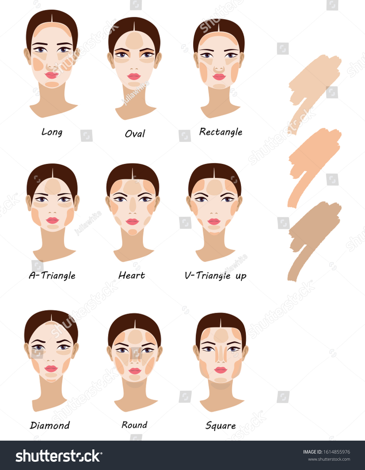 Contour and makeup highlights. Contour shape of the face make-up ...