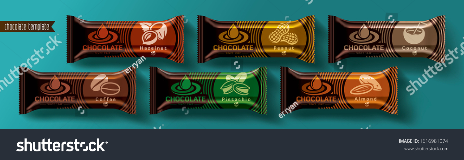 Chocolate bar vector packaging design. Nuts chocolate set.