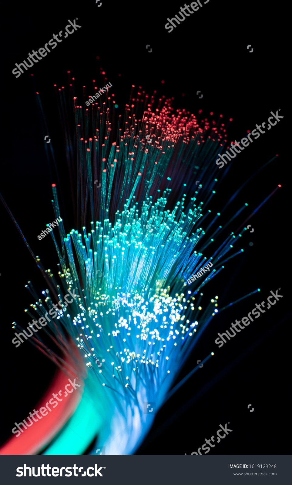 fiber optics network cable for ultra fast internet communications thin light threads that move information at high speed.