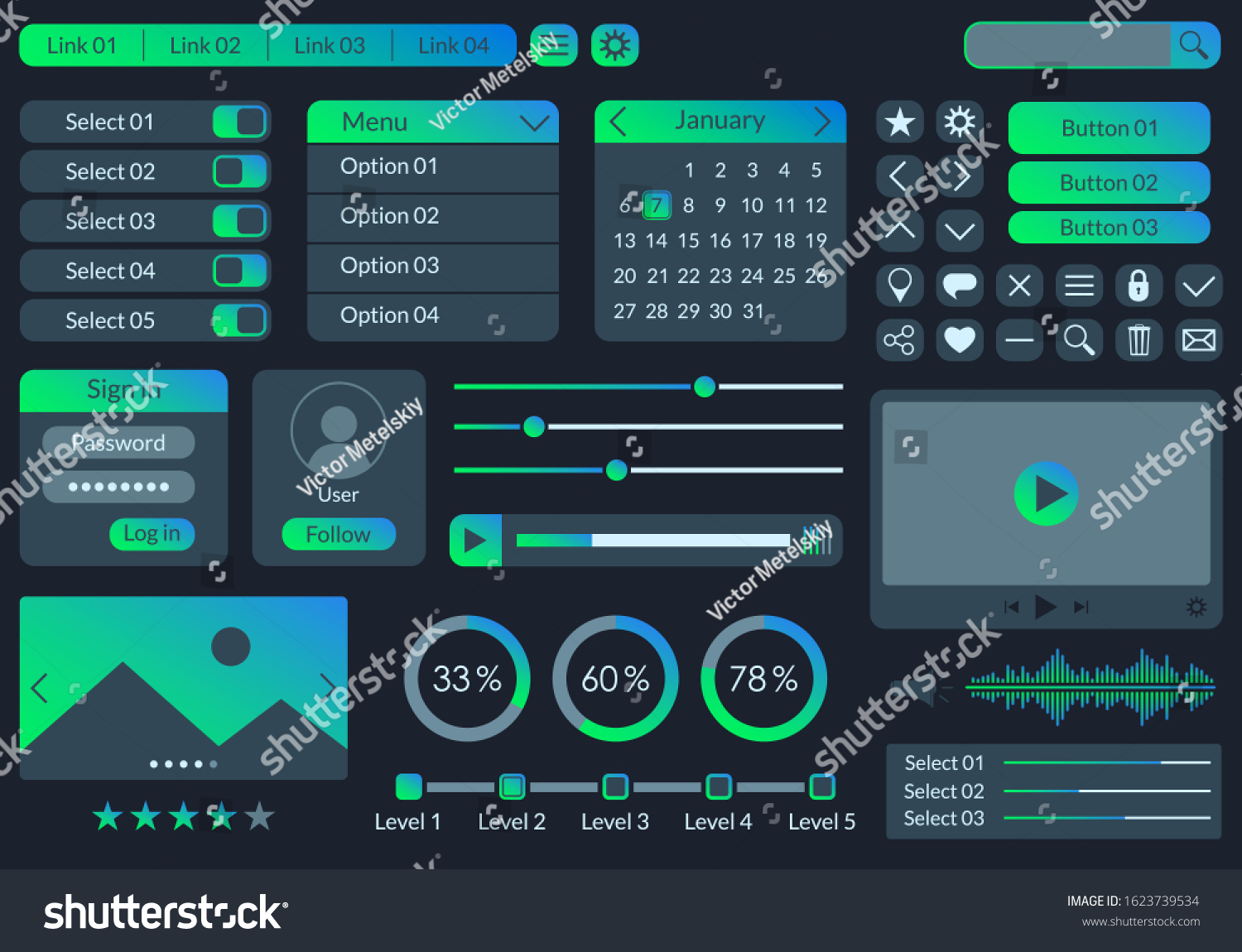 Ui kit design for app web and mobile. Website interface template with ...