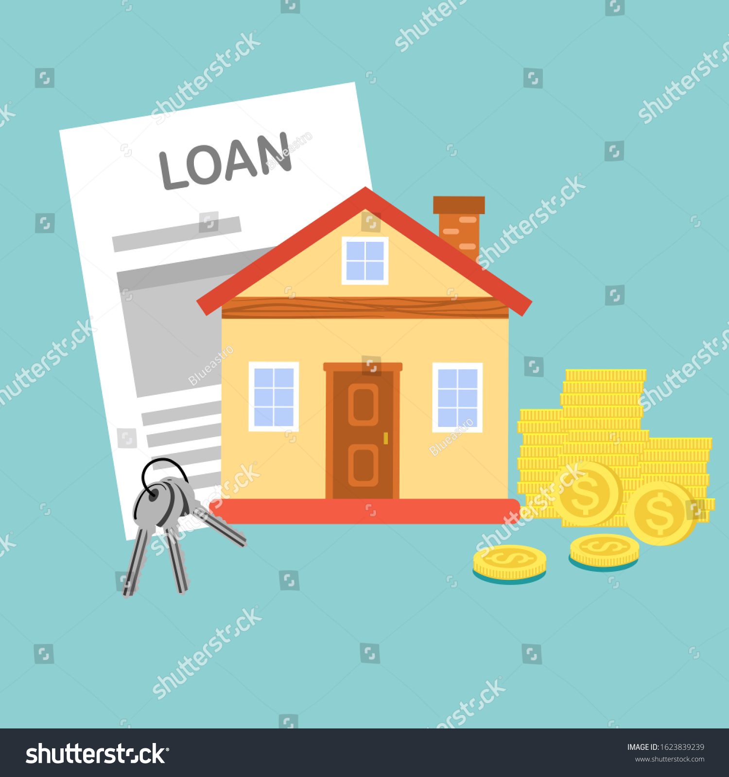 House  key  loan form and coins money flat design. Home loan and investment concept vector illustration.