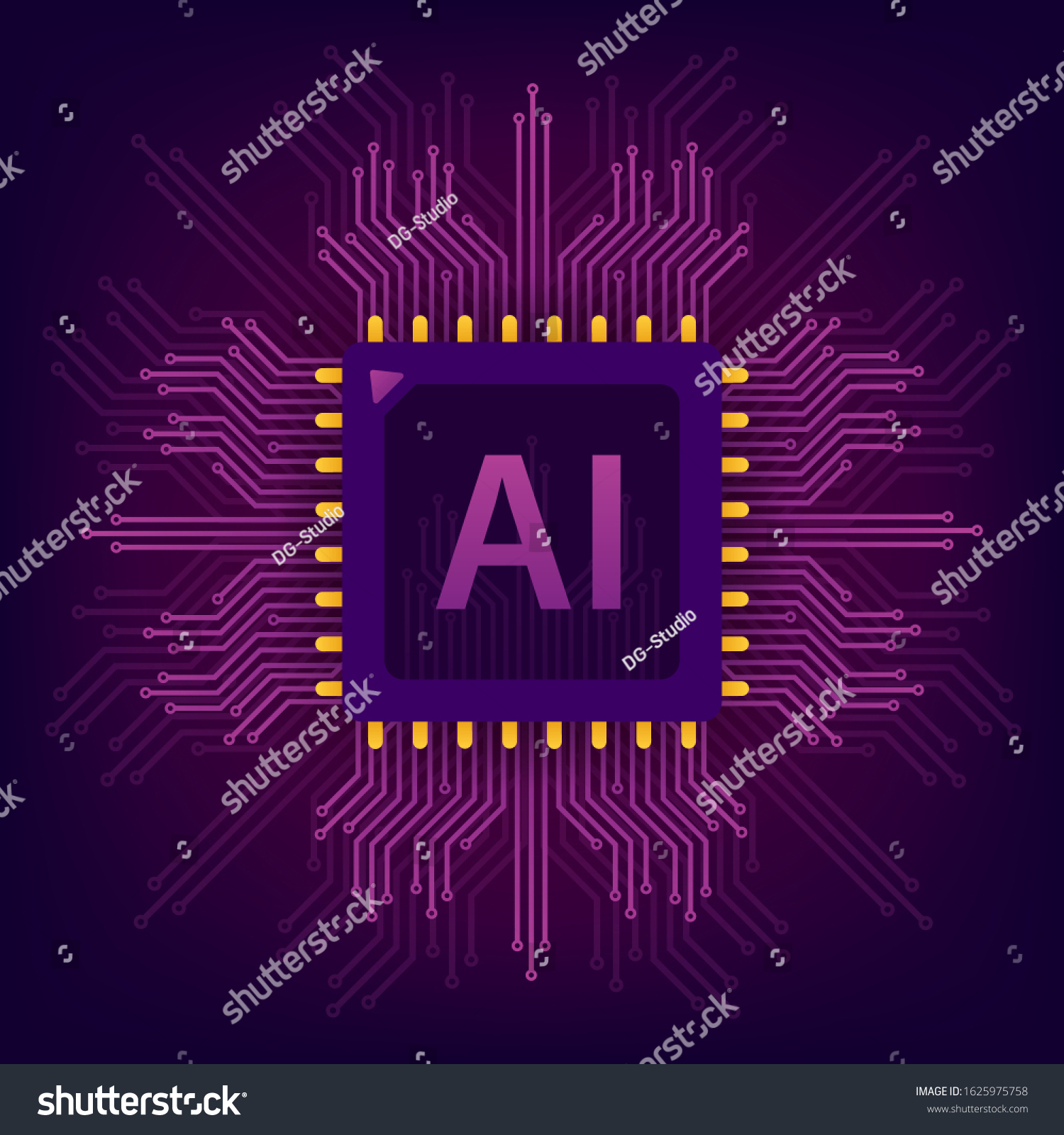 Artificial Intelligence landing page. Ai banner. Website template for deep learning concept. Vector stock illustration.