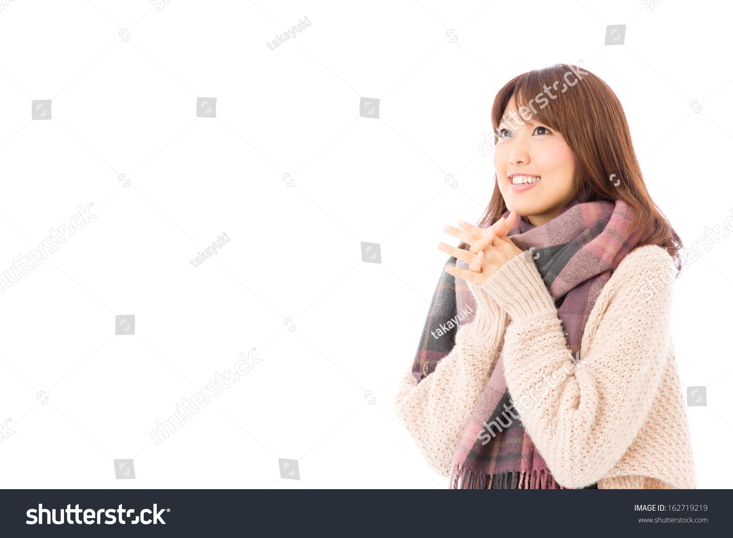 fashionable young asian woman on white background