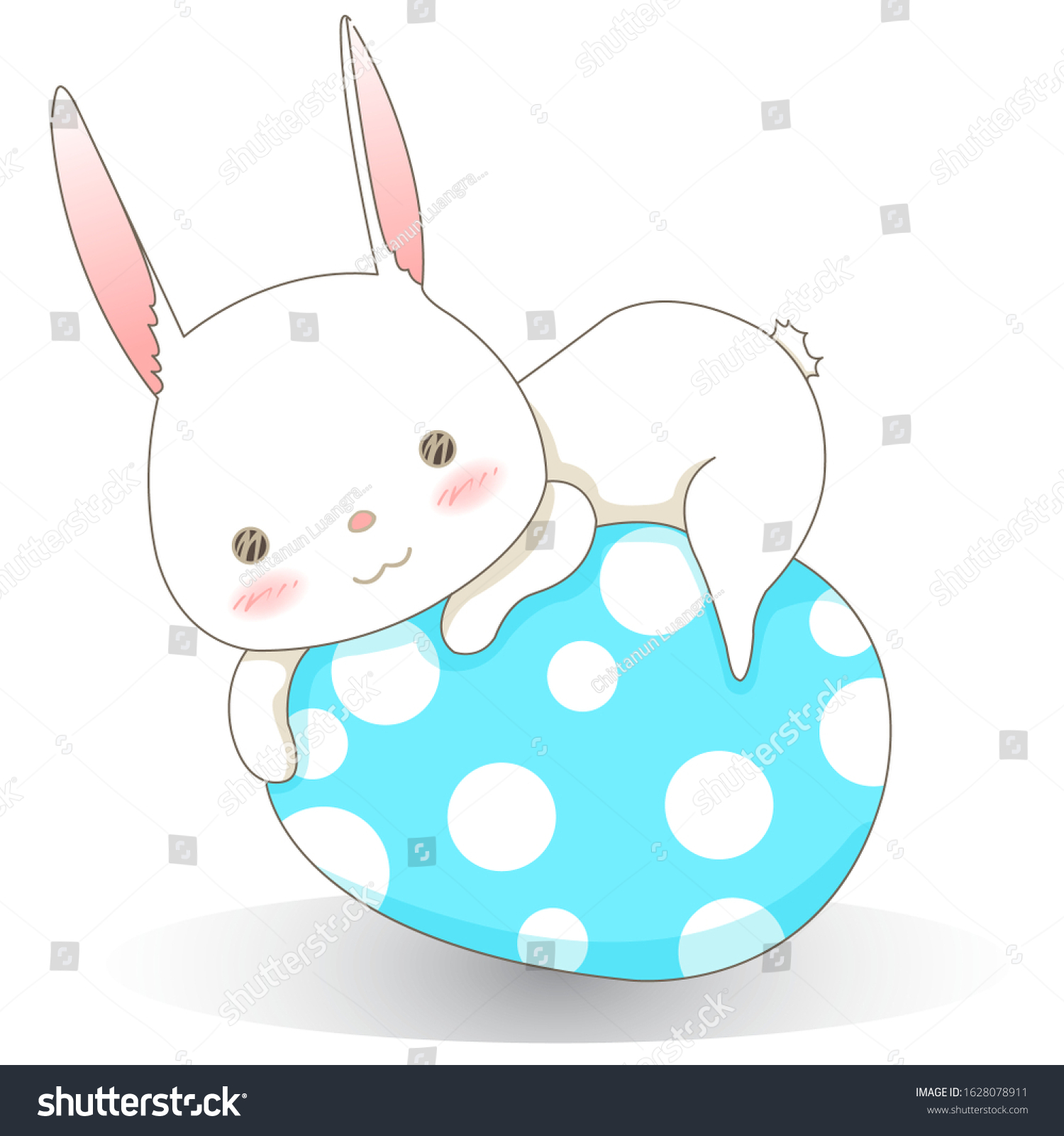 white rabbit with sweet pastel easter egg cartoon character