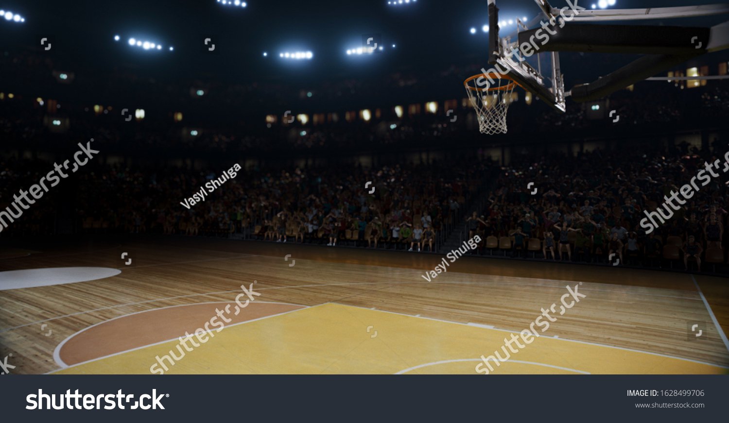 Professional basketball stadium made in 3d with animated crowd.
