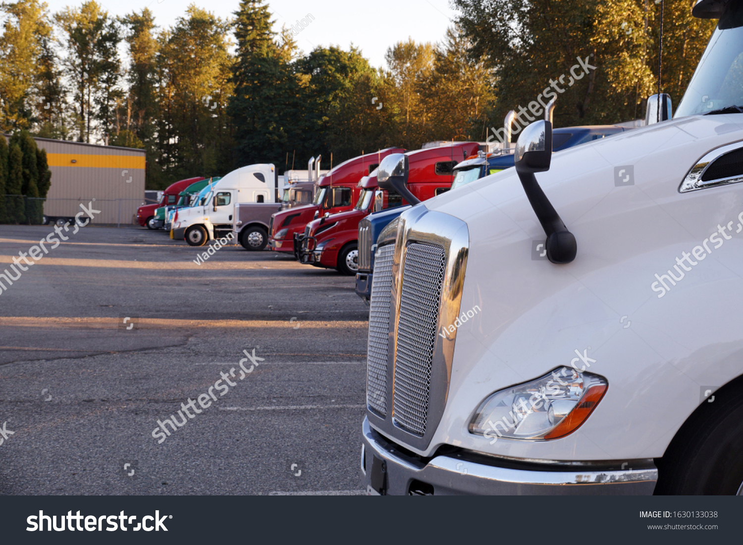 a row of trucks during a stopover