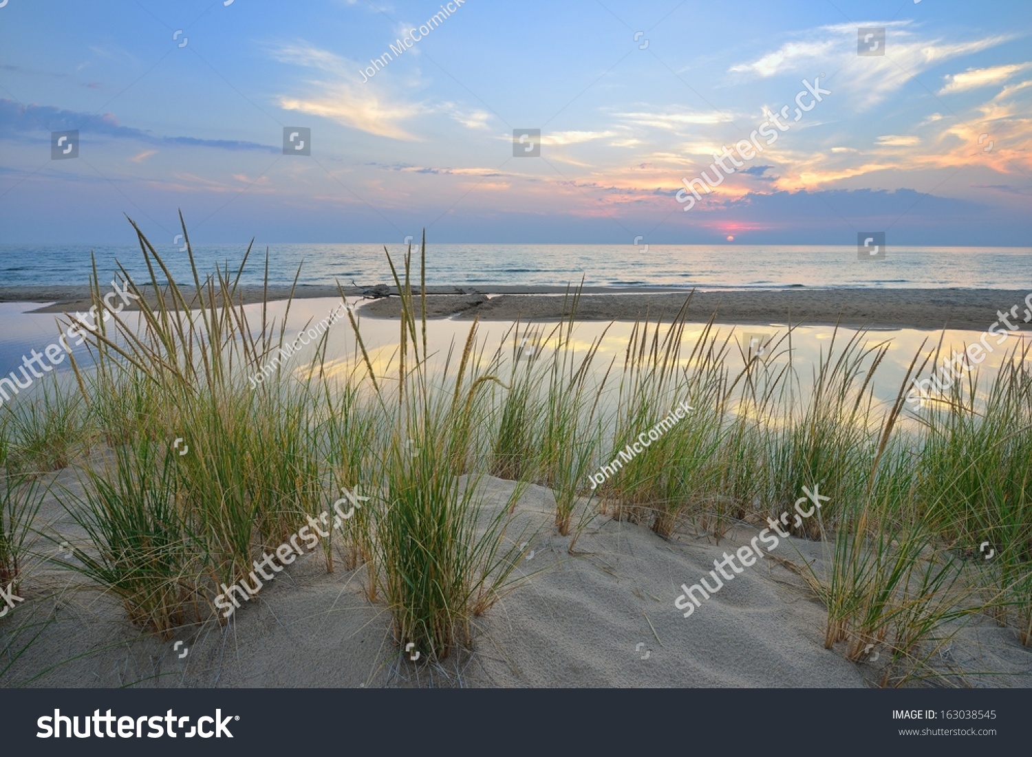 Sunset on Lake Michigan sand dunes near Pentwater