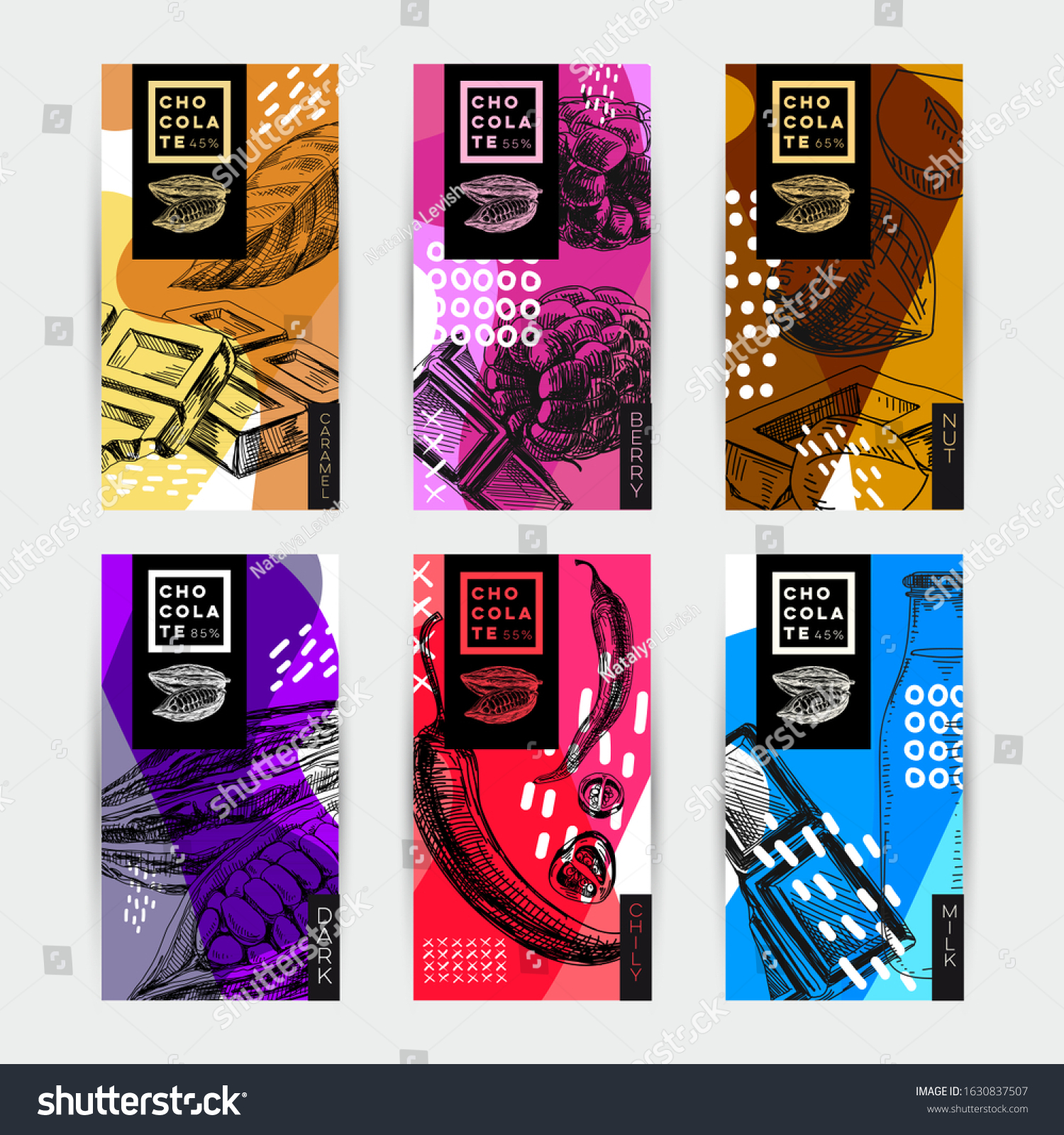 Chocolate labels set  retro hand drawn vector illustration. Template element for packaging design  vintage-style sketch.