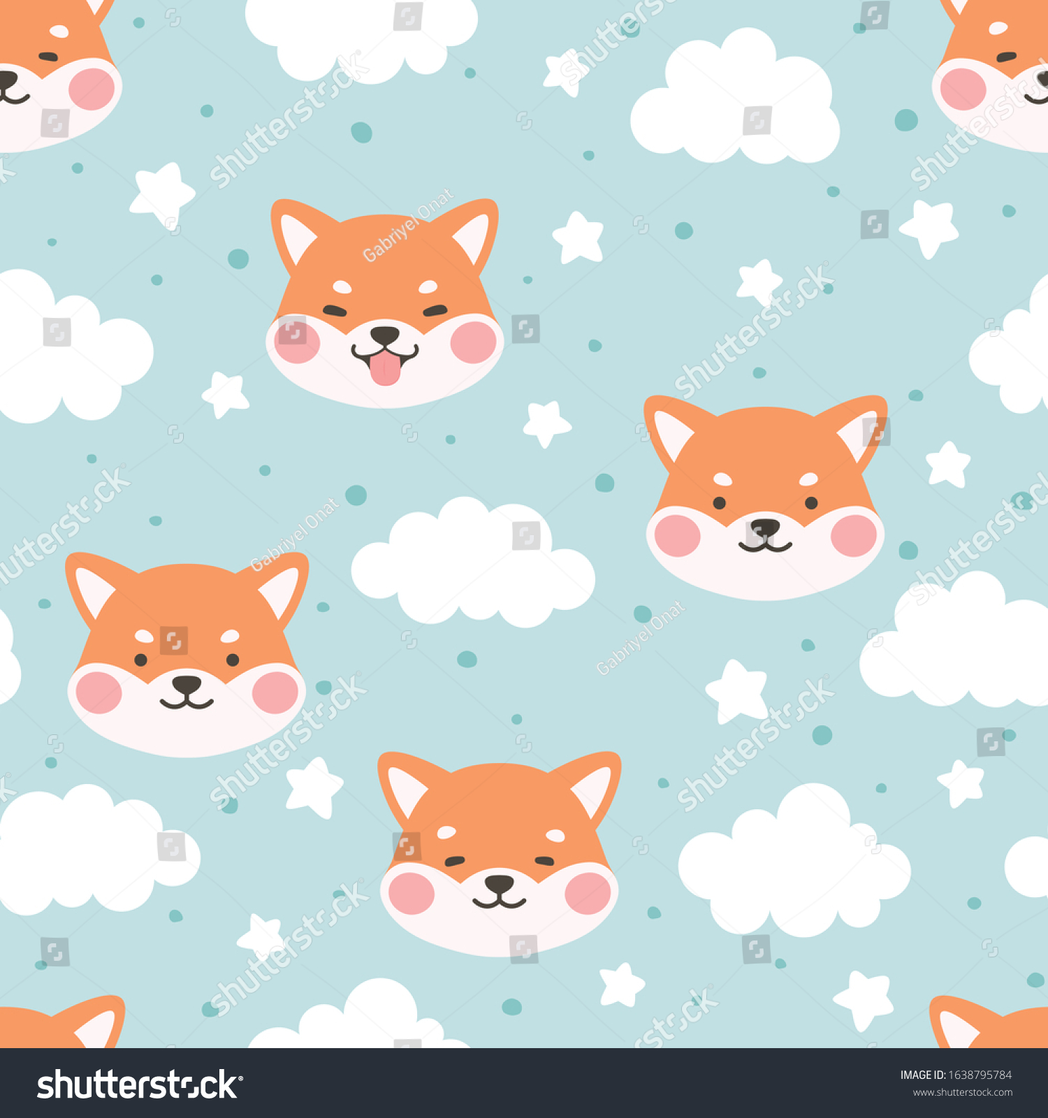 Dog Seamless Pattern Background  Happy shiba inu with dog paw and bone  Cartoon Shiba Dog Vector illustration  scandinavian wallpaper background