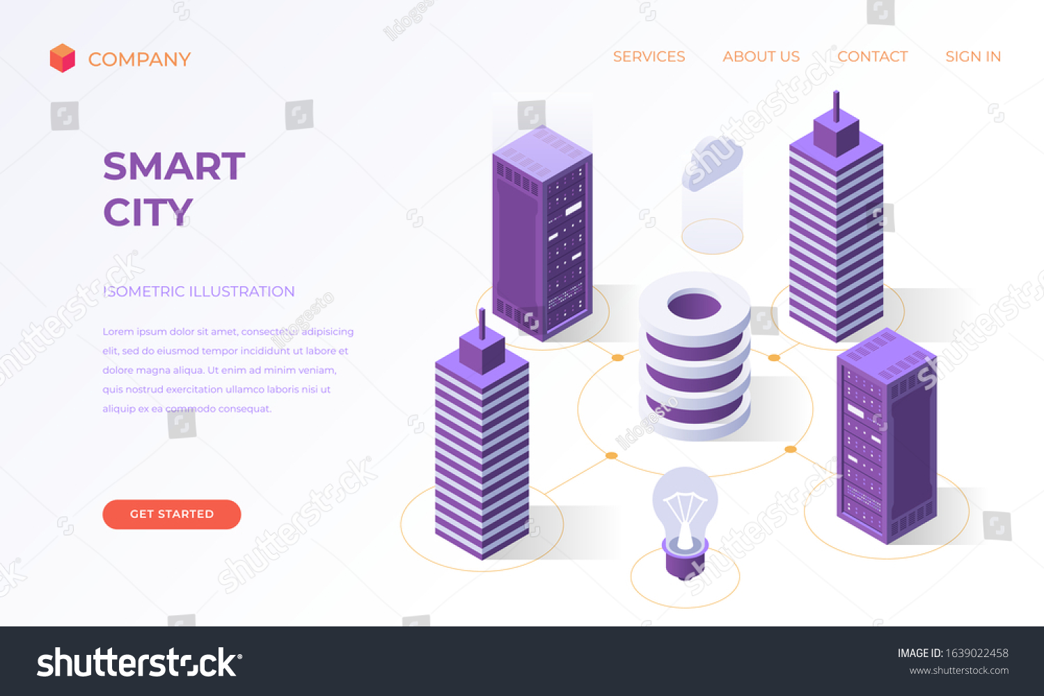 Website landing page  promotion poster  flyer or brochure concept for smart city technologies  isometric vector illustration