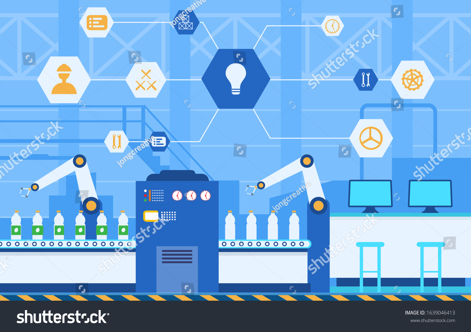 Industry Factory Concept Conveyor Automatic Production Robotic Assembly Illustration