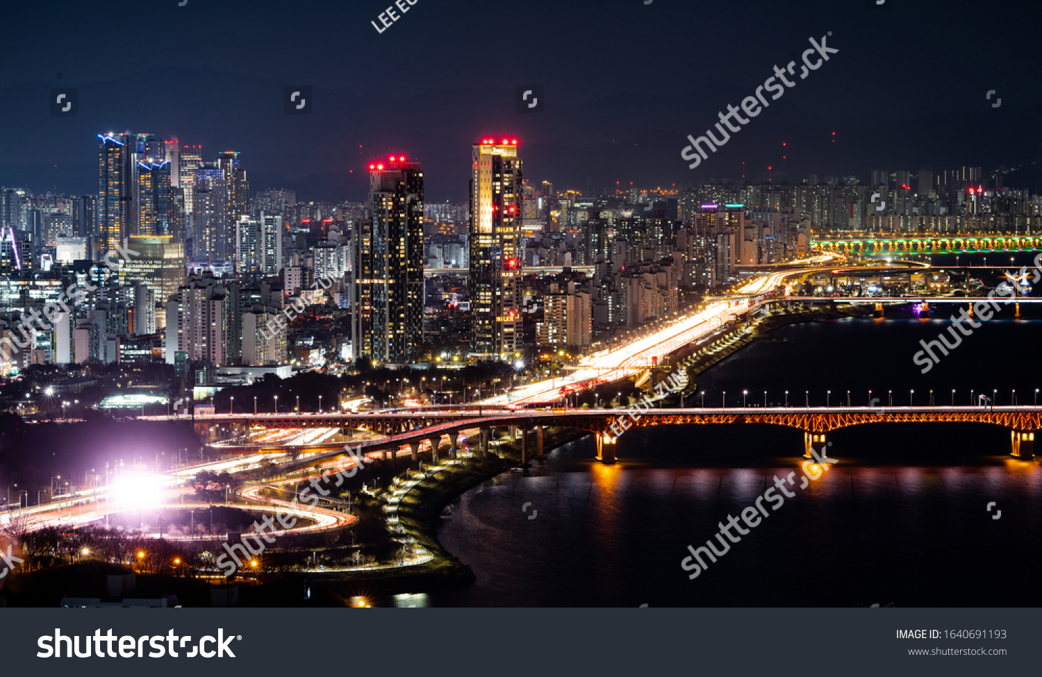 A city scape of near Han river in Seoul South Korea at night.