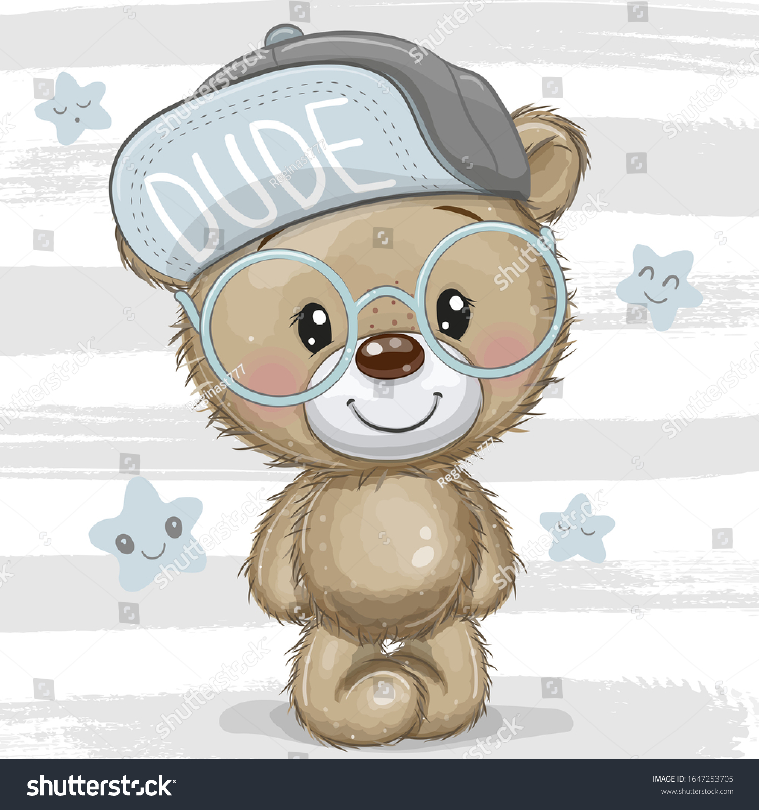 Cute Cartoon Teddy bear with a blue cap and glasses