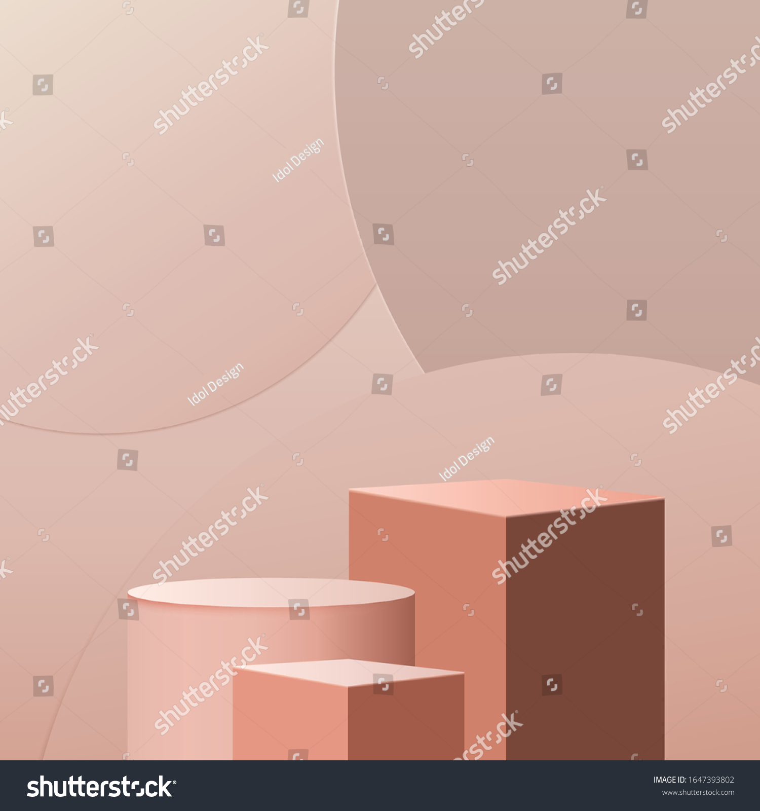 minimal scene with geometrical forms. Cylinder podiums in cream background. Scene to show cosmetic product  Showcase  shopfront  display case. 3d vector illustration.
