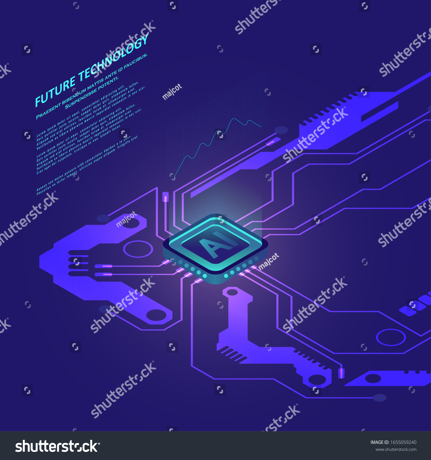 Artificial intelligence illustration. Abstract futuristic circuit board background. Hi-tech Illustration of digital technology. Graphic concept for your design.