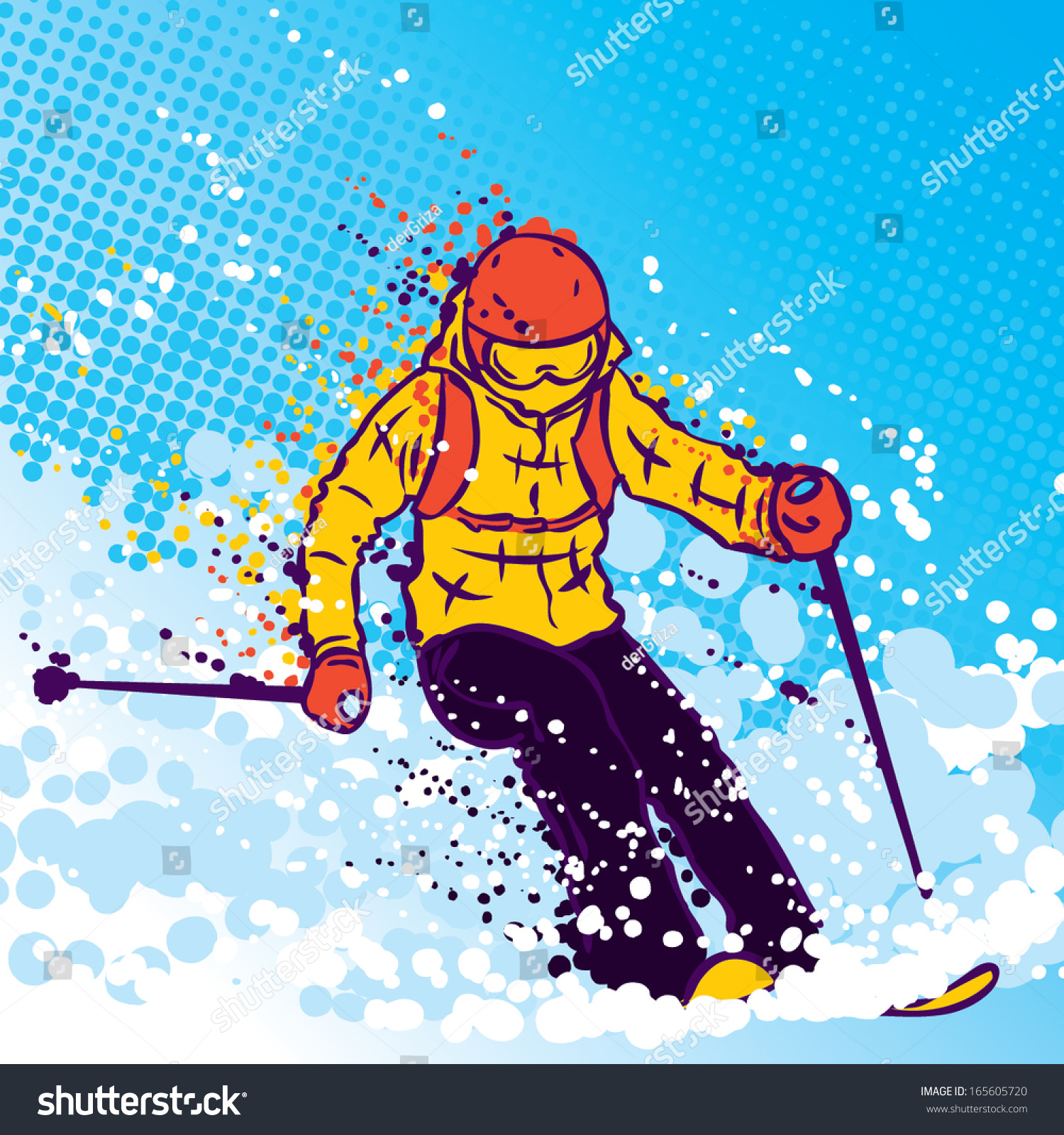 Graffiti style mountain-skier on a winter background