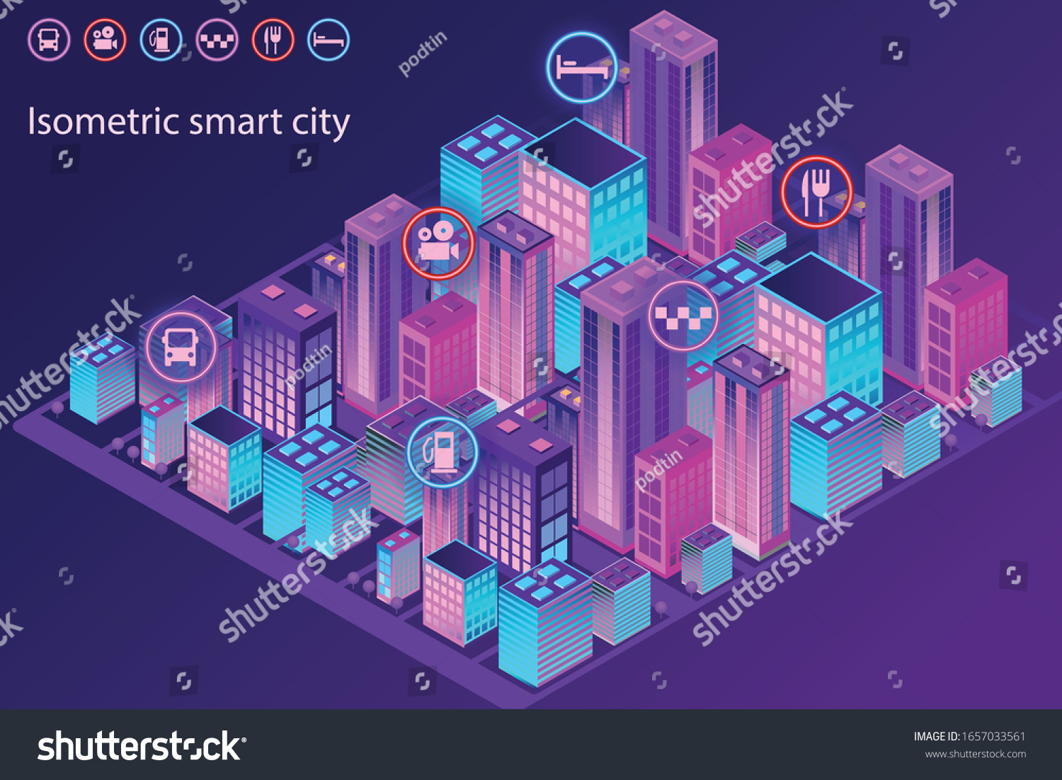 Smart city or smart building isometric vector concept. A modern smart city  urban planning and development  the infrastructure of buildings with city services.