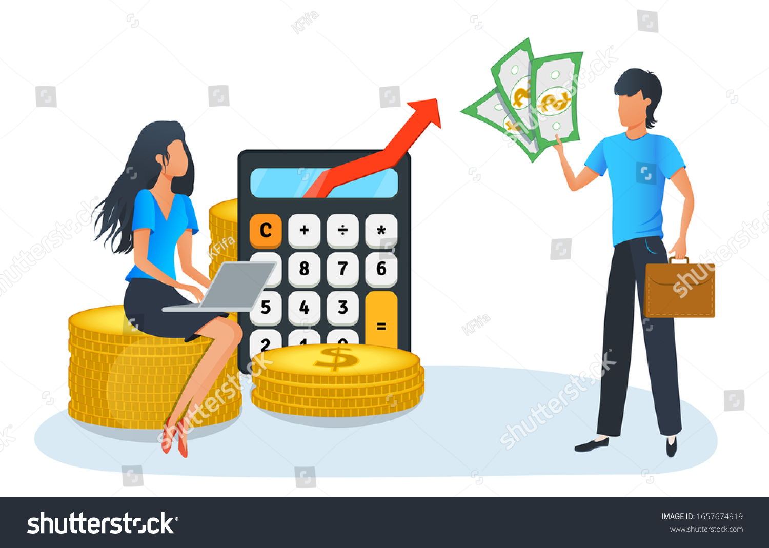 Concept of financial consultation  small business loan vector illustration. Successful investor or entrepreneur. Profitable bank investment and money savings. Mortgage  banking  loan. Salary increase