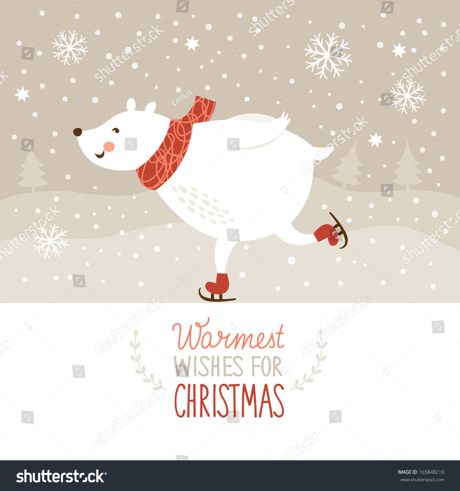 Christmas illustration  white bear and little birdy
