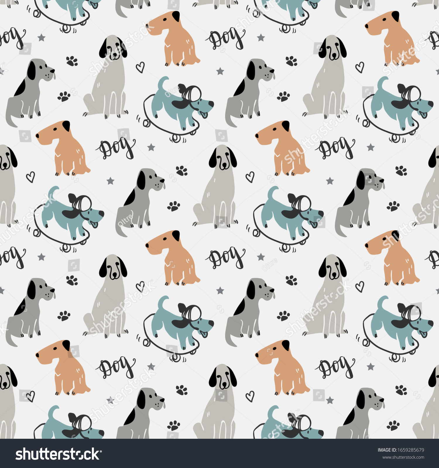 Childish seamless pattern with hand drawn dogs. Trendy scandinavian vector background. Perfect for kids apparel fabric  textile  nursery decoration wrapping paper