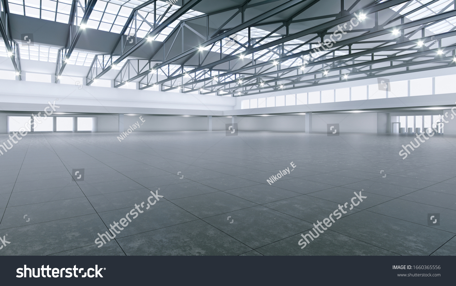3D render of empty exhibition space. backdrop for exhibitions and events. Tile floor. Marketing mock up.