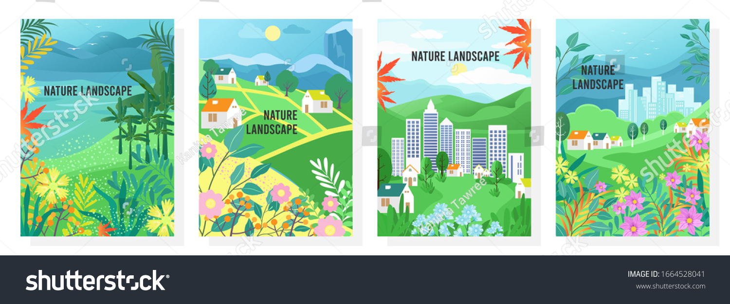 Vector set nature landscape  nature background  banner  cover  templates  posters.