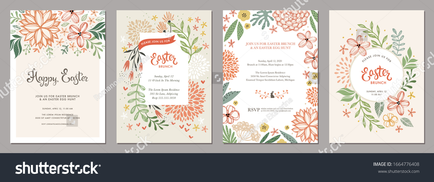 Trendy floral Easter templates. Good for poster  card  invitation  flyer  cover  banner  placard  brochure and other graphic design. Vector illustration.