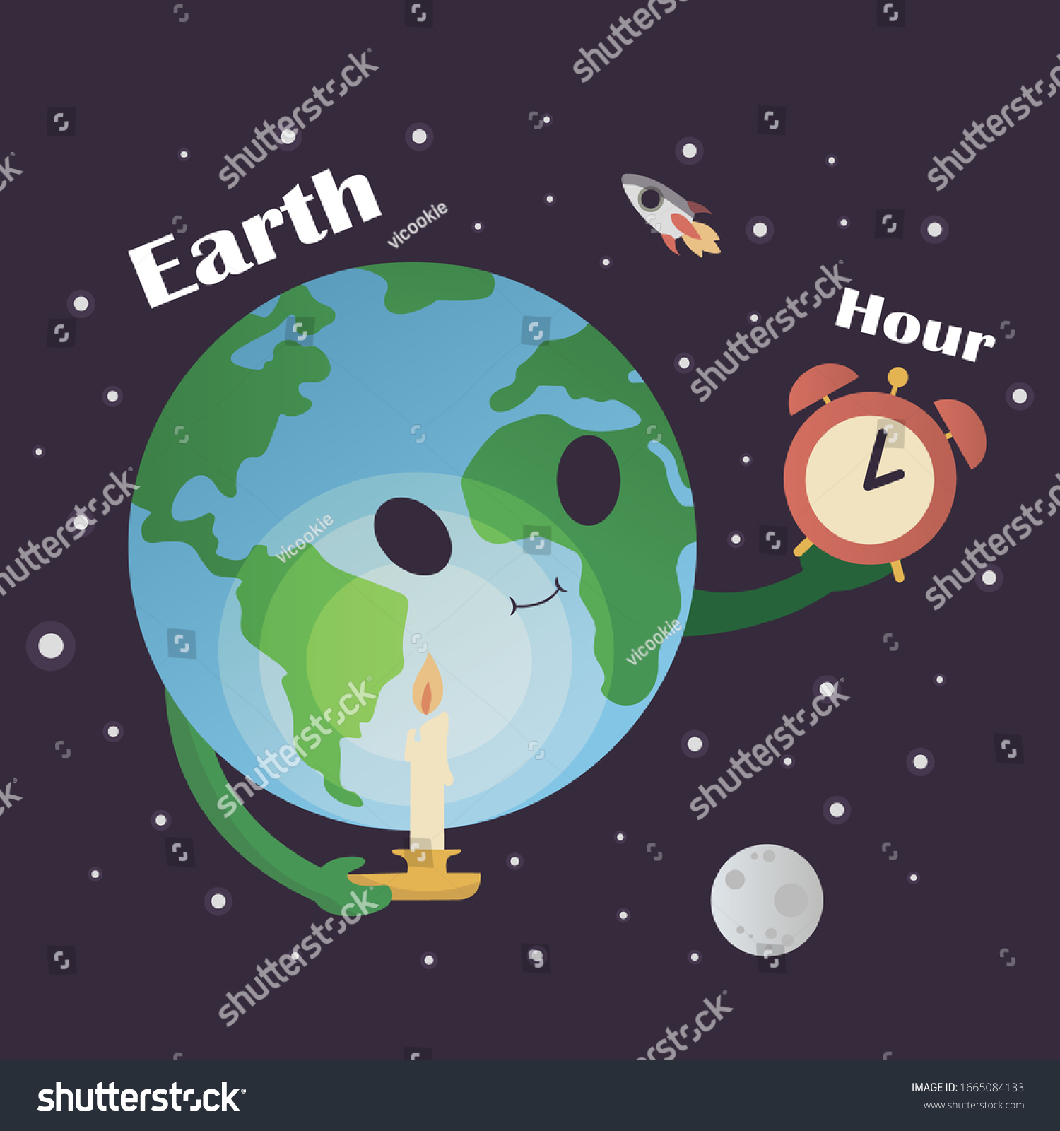 cute planet with moon for earth hour day 