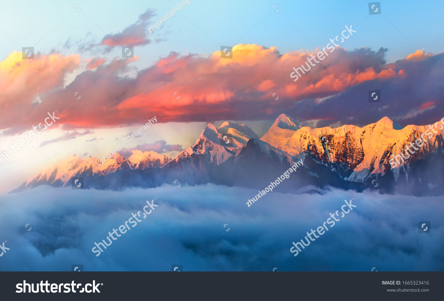 Majestic China Snow Mountain.Stunning Chinese natural landscape.Mountainous landscape. 