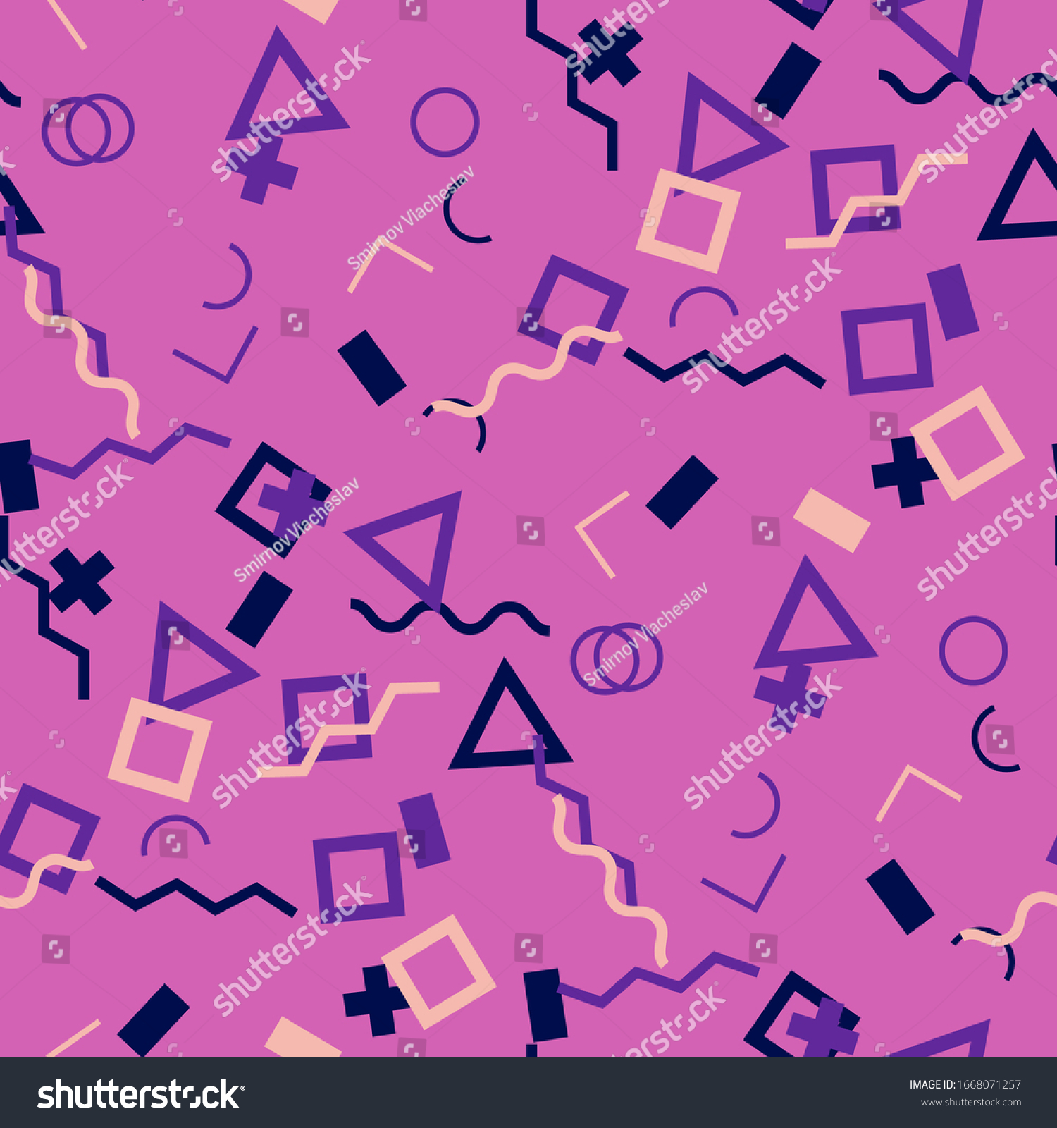 Seamless Memphis Pattern. Abstract Color Texture with Lines and Geometric Figures for Chintz  Linen  Paper. Trendy Seamless Multicolor Background in Memphis Style for your Design. Vector.