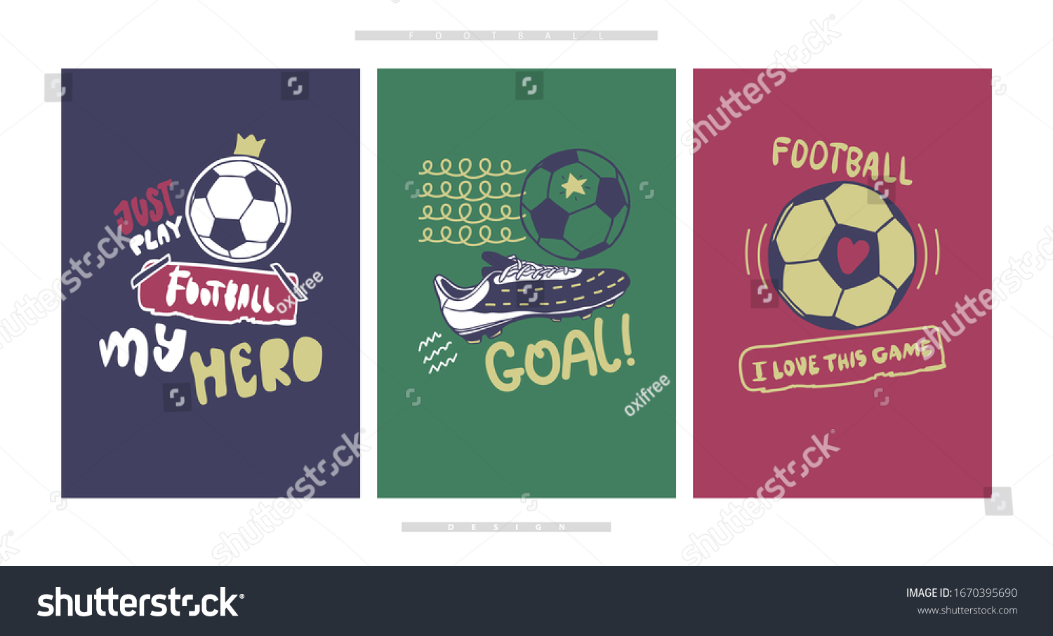 Vector football. A collection of print designs for boys T-shirts  sports posters. Illustrations with a soccer ball  sneakers and lettering.
