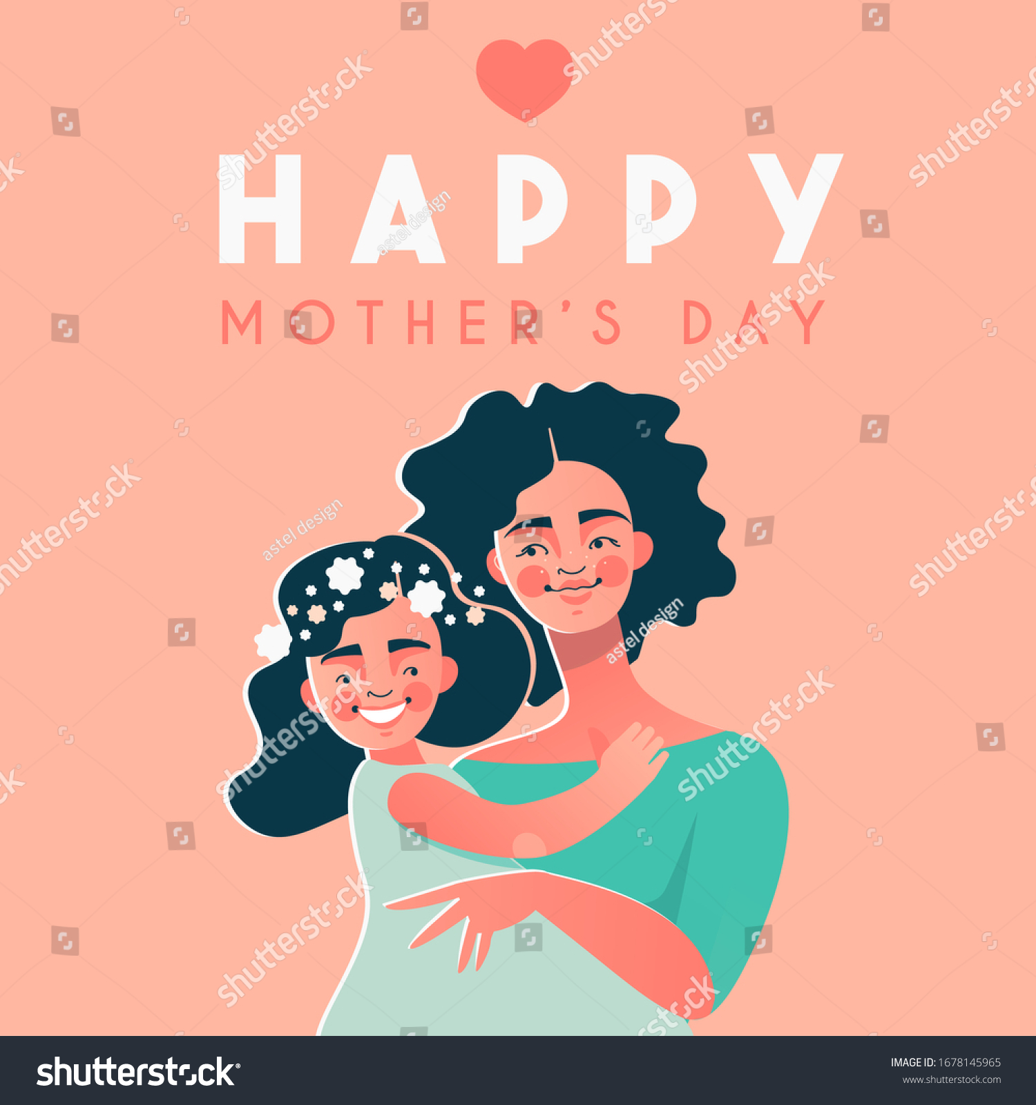 Happy Mother's day card with happy african american woman and her daughter
