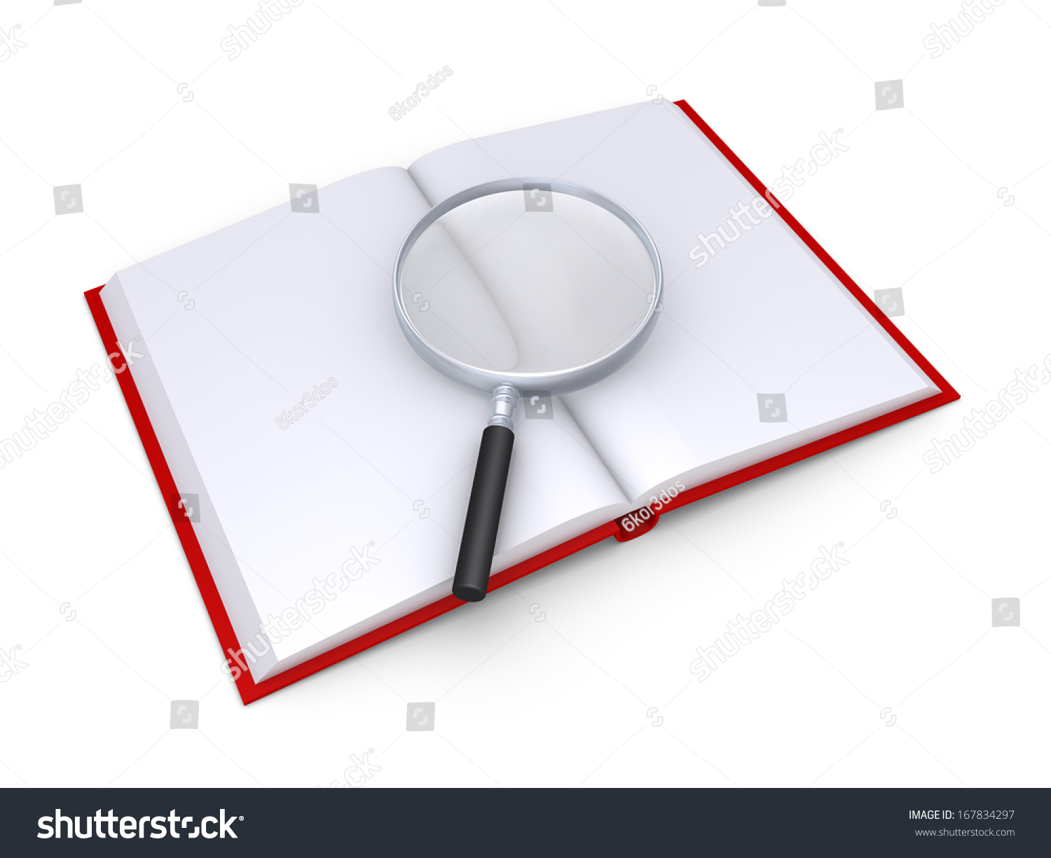 3d magnifying glass is over an opened book