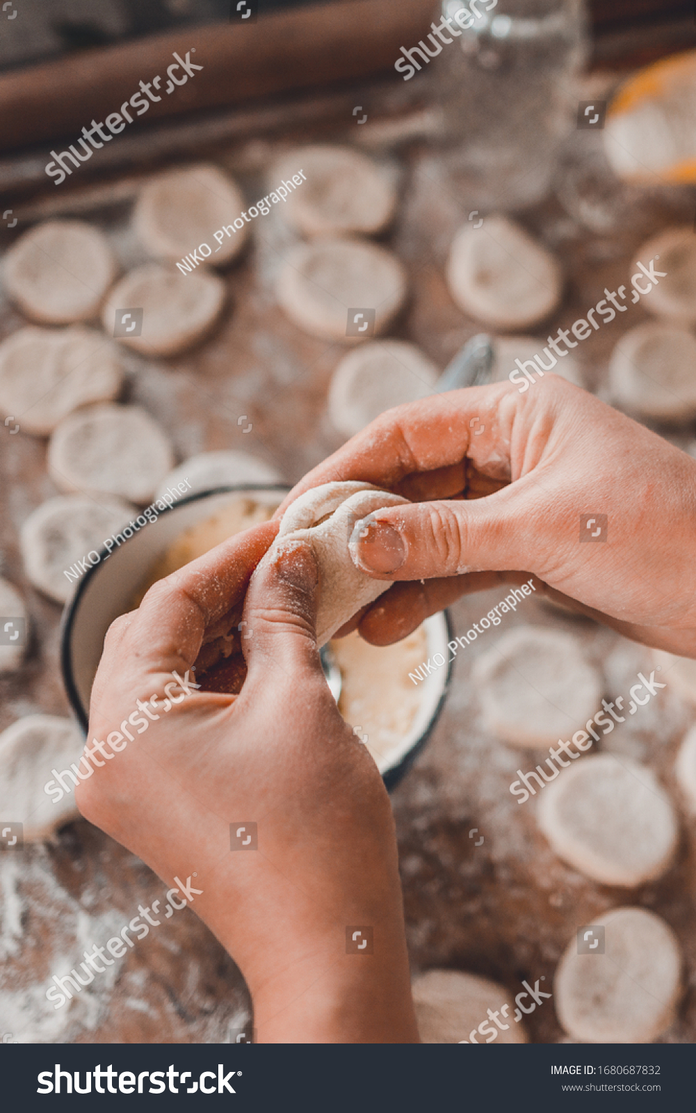 Cooking dumplings at home  the woman prepares lunch.