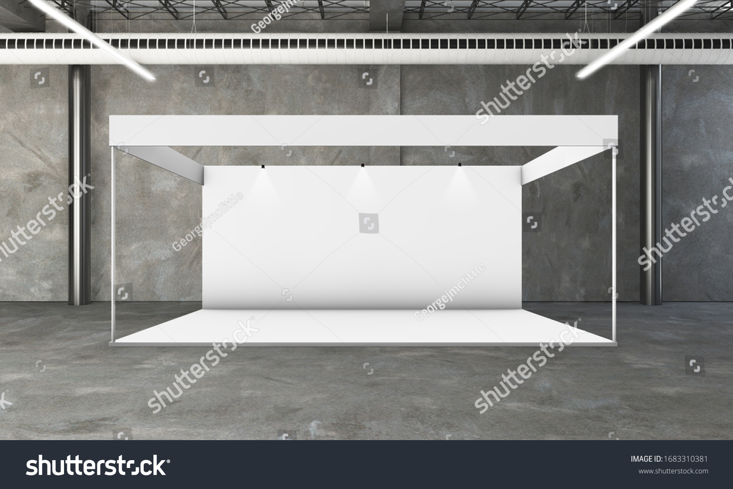 exhibition booth on industrial space 3d rendering